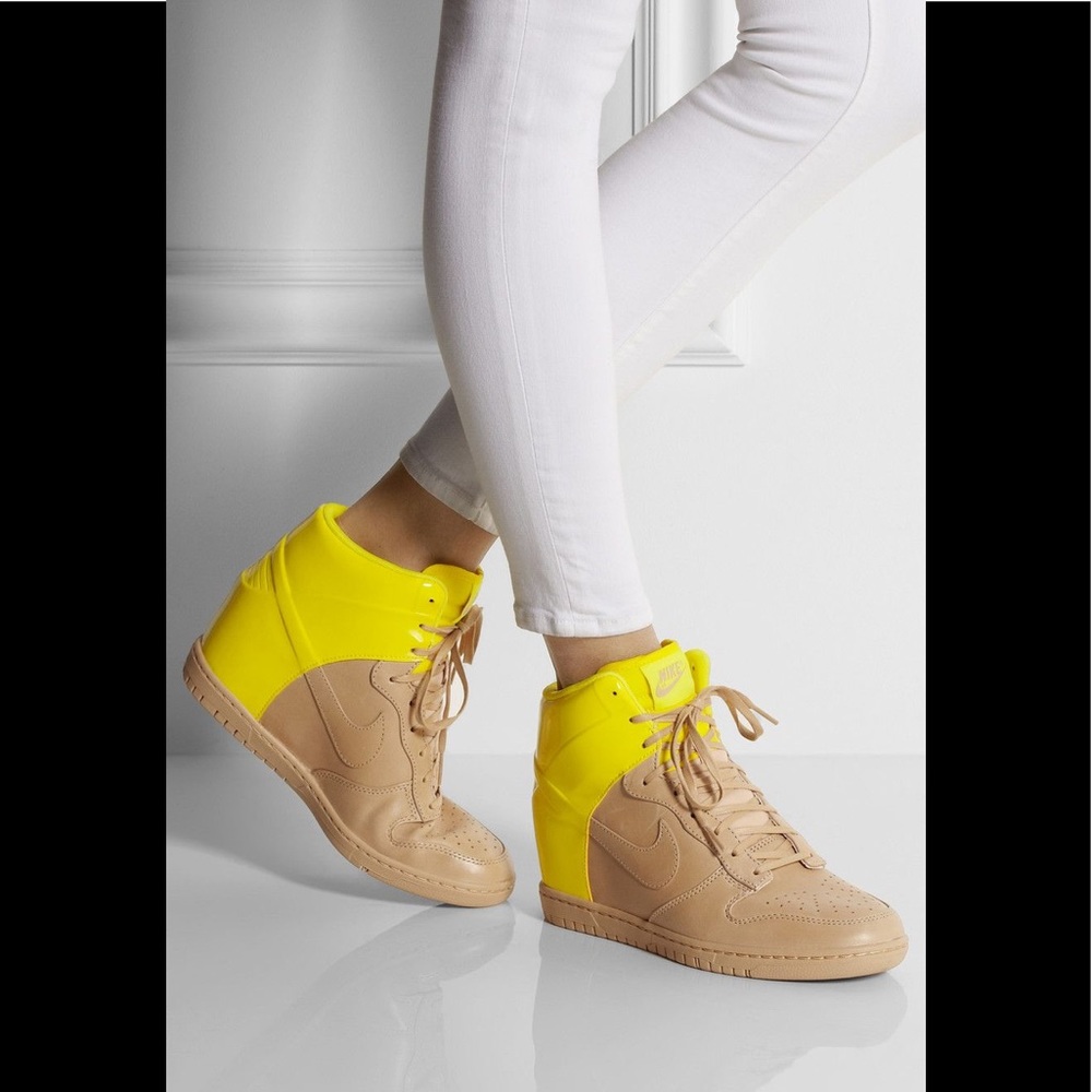 😍RARE Nike Neon Yellow/Nude Dunk Wedge Sneakers😍